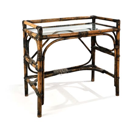 () Scrittoio in bambù e vimini e piano in cristallo cm 88x53x95