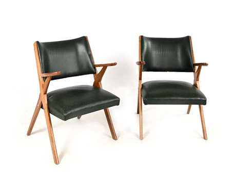() Coppia di poltroncine Anni '50/'60 Struttura in legno e rivestimento in...