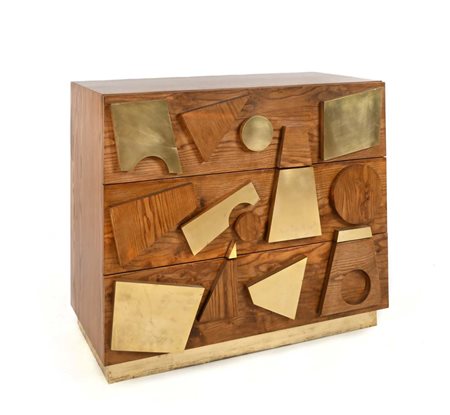 () Cassettone a tre cassetti Struttura in legno e dettagli in ottone cm h...