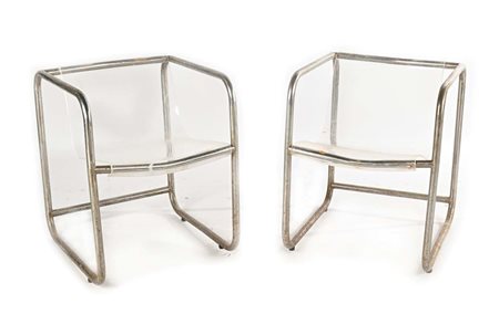 () Due sedie produzione Cidue, Italia Anni '70 Struttura in metallo cromato e...