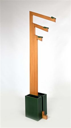 () Appendiabiti in legno naturale e legno laccato verde Appendiabiti a tre...