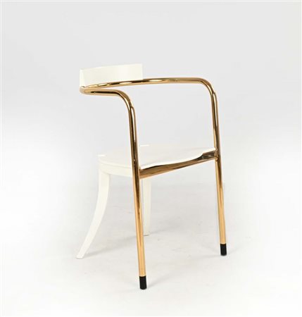 () Sedia prod. Zanotta Struttura in metallo dorato e legno laccato bianco...