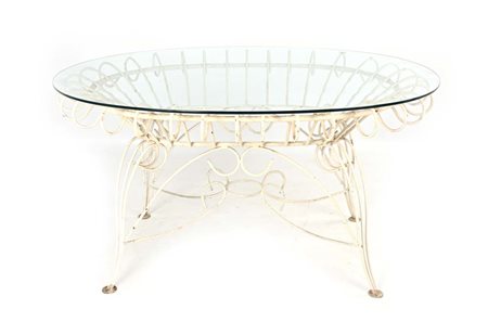 () Tavolo da giardino Struttura in metallo verniciato bianco con piano in...