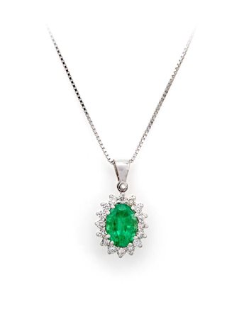 Pendente in oro, smeraldo e brillanti Oro bianco 750/000. Peso complessivo...