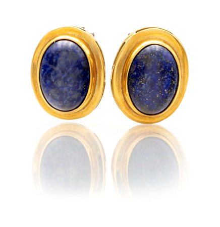 Coppia di orecchini in oro e lapislazzuli Oro giallo 750/000. Peso...
