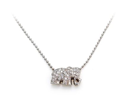 Collana pendente con elefantino in oro e brillanti Oro bianco 750/000. Peso...