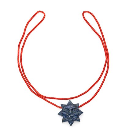 Collana in corallo e lapis Lunghezza cm 70