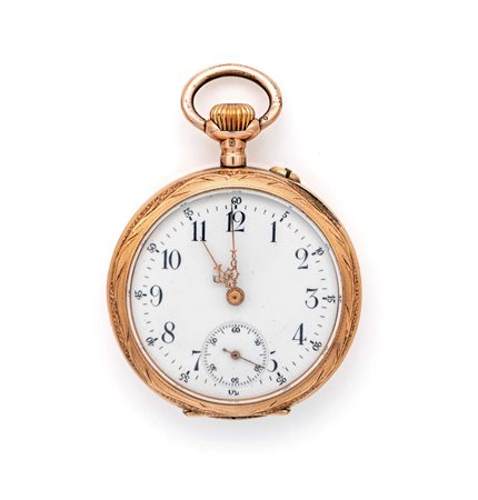 Orologio a monachina in oro Oro giallo 585/000. Quadrante in smalto bianco,...