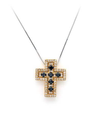 Pendente a croce in oro e brillanti Oro giallo e bianco 750/000. Diamanti...