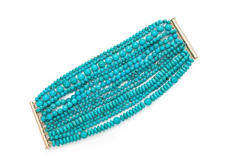 Bracciale in turchese ed oro Oro giallo 585/000. 15 fili in Turchese in vari...