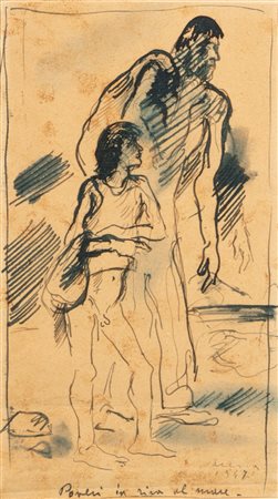 Felice Carena (Cumiana 1879 - Venezia 1966)  - Poveri in riva al mare, 1947