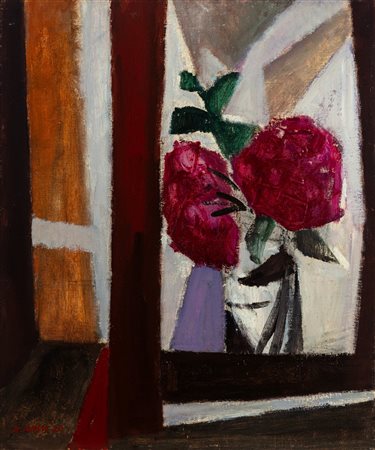 Attilio Rossi (Albairate 1909 - Milano 1994)  - Fiori sulla finestra, 1970