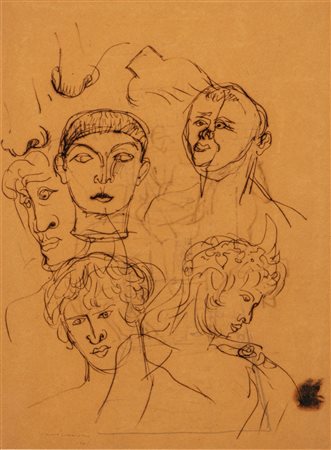 Lucio Fontana (Rosario 1899 - Varese 1968)  - Studio per San Martìn o El Santo de la espada (recto) ; Studi per ritratti (verso), 1940/'45