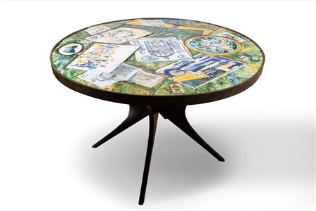 Afro Basaldella, Libero de Libero, Franco Gentilini, Mino Maccari, Fausto Pirandello, Domenico Purificato, Orfeo Tamburi - Piano da tavolo in ceramica, 1951