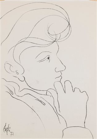 Corrado Cagli (Ancona 1910 - Roma 1976)  - Profilo di giovane, 1972