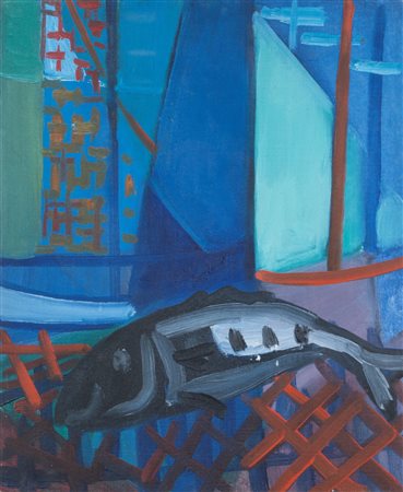 Antonio Corpora (Tunisi 1909 - Roma 2004)  - Composizione con pesce, 1948