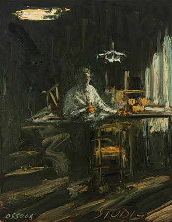 Giancarlo  Ossola (Milano 1935 - 2015)  - Notturno con figura nello studio, 1994