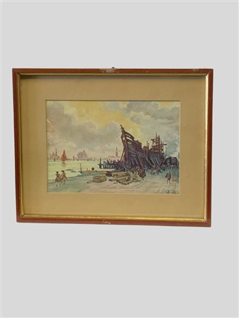 Aurelio Craffonara (Gallarate 1875 - Genova 1945)  - Il buccintoro in costruzione sul canale della Giudecca