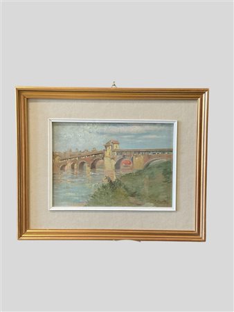 Federico Morello (Palermo 1885 - Milano 1945)  - Ponte vecchio a Pavia