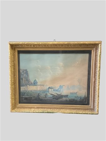 Scuola italiana fine secolo XIX - Veduta di Napoli da Mergellina