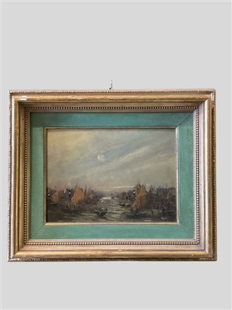 Lorenzo Gignous (Modena 1862 - Porto Ceresio 1958)  - Barco al chiaro di luna