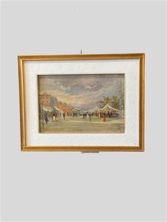 Carlo Follini (Domodossola 1848 - Pegli 1938)  - Mercato a Saint Vincent