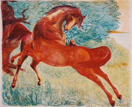 SASSU ALIGI Milano (MI) 1912 Cavalli Serigrafia su carta es PA 50,00x62,00...