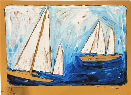 Mario Schifano (1934 - 1998) Vele tecnica mista su offest 50 x 70 cm. Firma e...