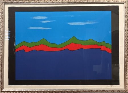 Franco Angeli (1935 - 1988) Paesaggio sardo litografia a colori 50 x 70 cm....