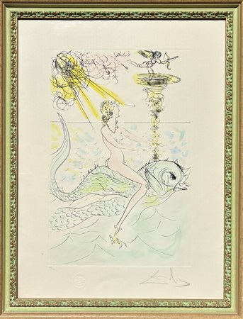 Salvador Dalì (1904 - 1989) Syrène au dauphine 1972 punta secca su carta 76 x...