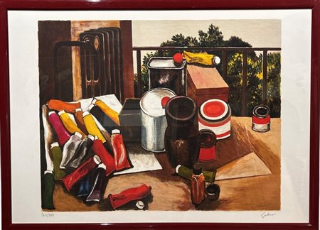 Renato Guttuso (1911 - 1987) Il tavolo del pittore litografia a colori su...