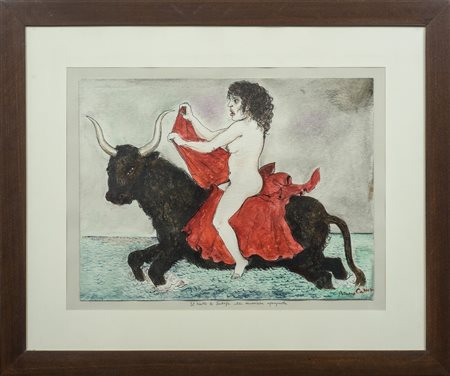 firmato in basso a destra. In cornice Bruno Caruso (1927 - 2018) Il ratto di...