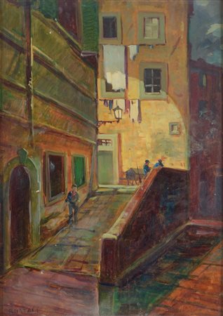 Firmato in basso a sinistra. Firmato al retro. Timbro al retro galleria "Il...