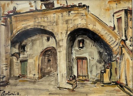 Firmato in basso a sinistra. Entro cornice Antonio Asturi (1904 - 1986) Case...