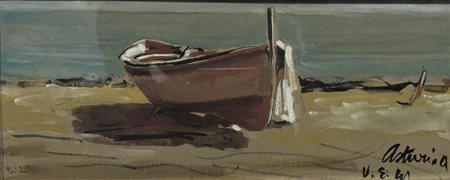 Firmato in basso a destra. Entro cornice Antonio Asturi (1904 - 1986) Barca a...