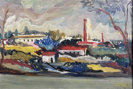 Firmato in basso a destra. In cornice. Mauro Manca (1913 - 1969) Paesaggio di...