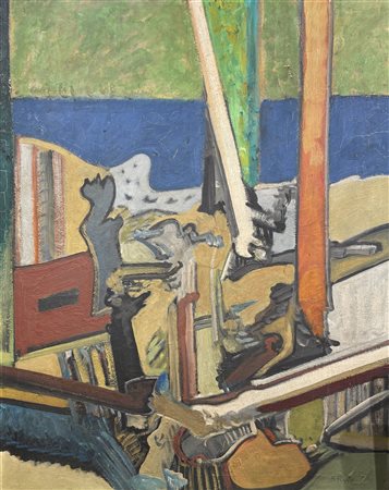 Firmato in basso a destra. Scritte sul telaio. Fenditura sulla tela. In...