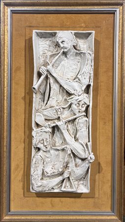 Su supporto e cornice. Bassorilievo raffigurante "Suonatori" XX secolo...