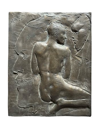 Bassorilievo in bronzo a patina bruna. Opera firmata e datata a incisione in...