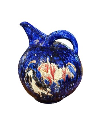 Ceramica blu con decori. Fiasco anni '50 del XX secolo ceramica 32 x 23 cm...