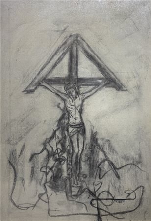 Entro cornice. Giovanni Stradone (1911 - 1981) Crocifisso 1956 carboncino su...