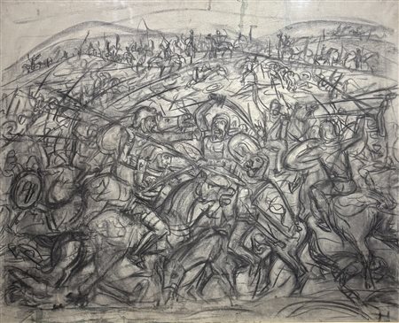 Entro cornice. Giovanni Stradone (1911 - 1981) Battaglia 1977 carboncino su...