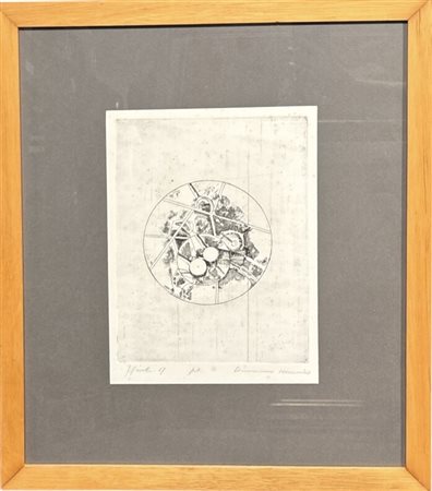 "Composizione astratta", es. P.A., 27 x 23 cm, firma a matita in basso a...