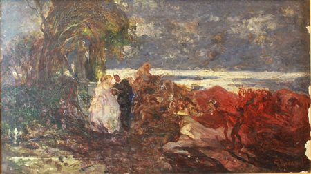 Firmato in basso a destra. Mancanze sul lato destro del dipinto. Giuseppe...