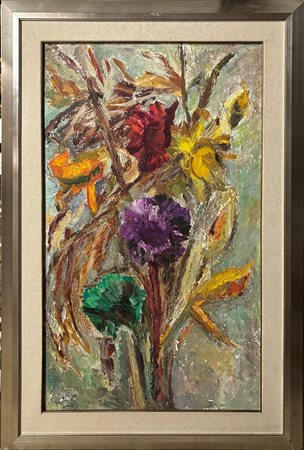 In cornice. Sandra Delfini (XX Sec. - ) Natura morta con fiore viola Olio su...