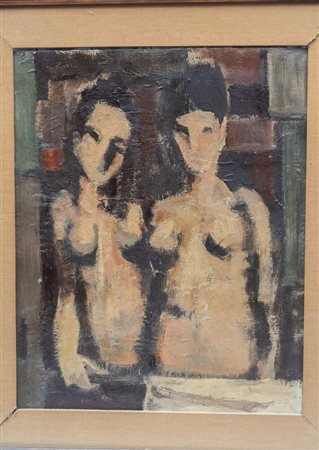 Firmato indistintamente in basso a destra. Entro cornice Due nudi femminili...