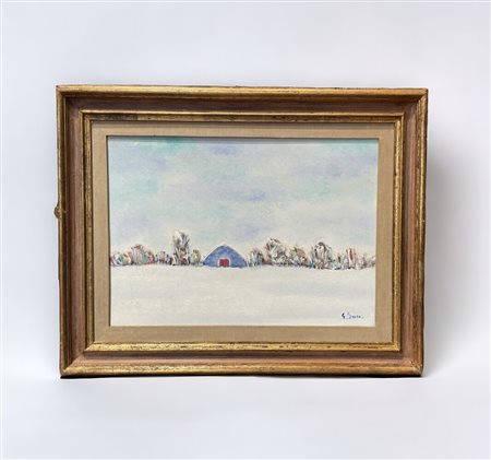 Giuseppe Succi (1914 - ) Paesaggio invernale XX sec. olio su tela 50 x 70 cm...