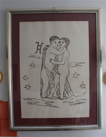 Firmato a datato a mano dall'artista in basso a destra. Gemelli 1971 Stampa...