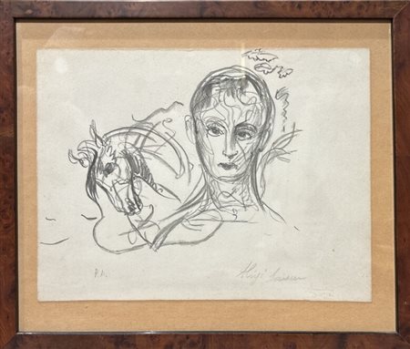 Aligi Sassu, "Volto e cavallo", es. P.A., 20 x 27 cm, firma in basso a...