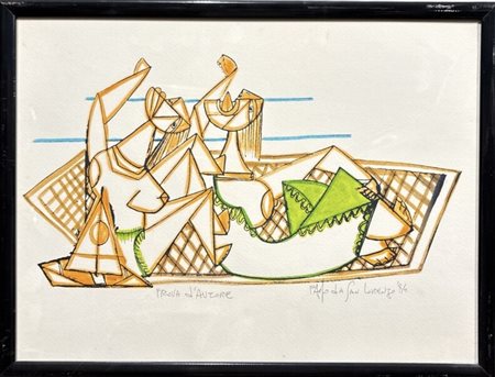 Es. "P.A", firma e data a matita in basso a destra. In cornice. Paolo Da San...